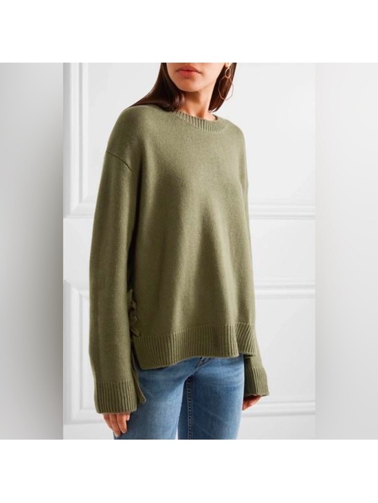 Vince Sweaters - Vince Lace Up Cashmere Pullover in Olivewood L